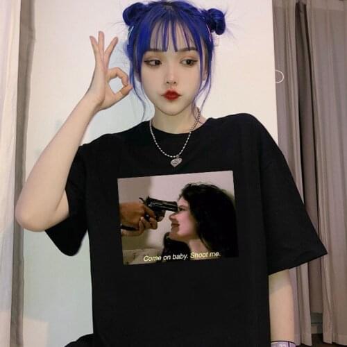 Come on Baby Shoot Me summer Harajuku print tees letters large size loose vintage casual women punk fun gothic dark ins t-shirt