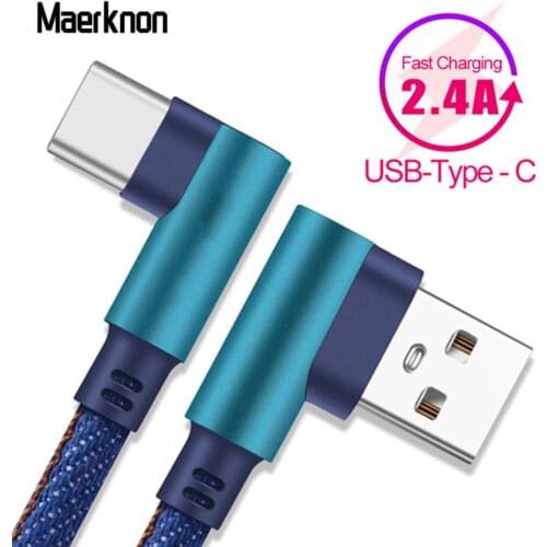 L Type Type C Cable 2.4A Fast Charging USB C Cord 90 degree Cable for Samsung S8 S9 Plus Huawei Android C Mobile Phone Cables