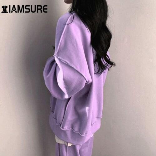 IAMSURE Basic Casual Sweatshirt Hoodies Sets For Women Streetwear Female Spring Autumn Solid Oversize Pullover New FashionTops