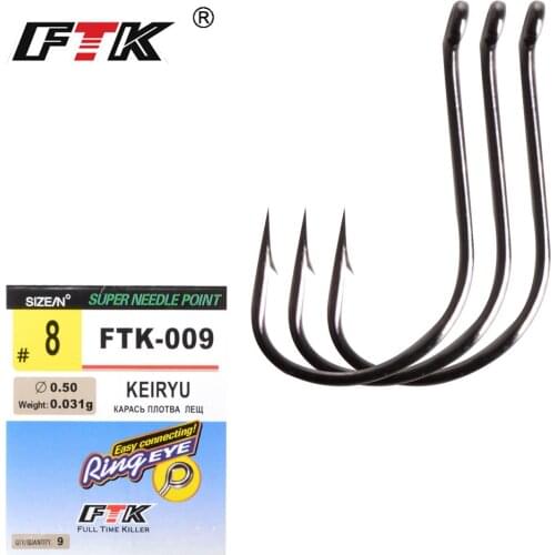 FTK High-carbon steel Barbed Hook Size 8Pcs-10Pcs/Pack size 3#-14# Carp Hooks Super Needle Point KEIRYU For Fishing Tackle