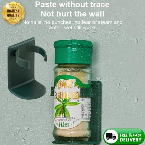 Multi-use Home Kitchen Self-adhesive Wall-mounted Spice Jar Holder Clips Spice Bottle Storage Rack Seasoning Bottle Organizer