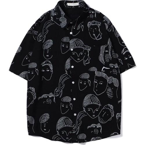Male Harajuku Designer Vintage Button Shirt Men Japanese Streetwear Hawaiian Shirts 2021 Mens Hip Hop Summer Shirt