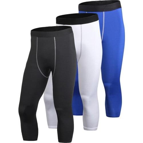 YEL 3PCS Gym 3/4 Leggings Pants Compression Tights Quick Dry Leggings Hombre Fitness Trousers Sweat Bodybuilding Running Pants