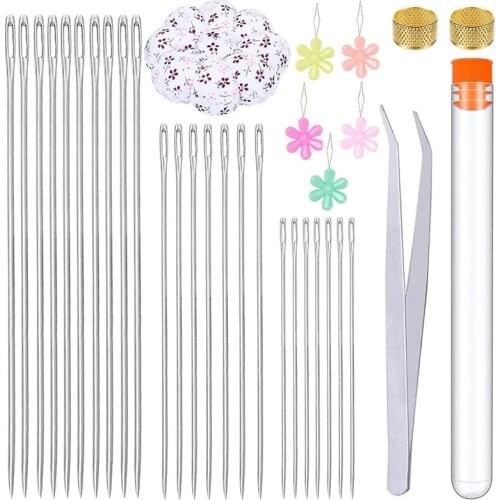 Nonvor 70Pcs Sewing needle Tools Kit Straight Stainless Steel Beading Thread Needles , Bottle, Threaders, Jewelry Making DIY