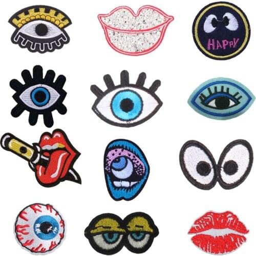 Eye Patch Sticker Iron on Clothes DIY Cool Heat Transfer Sexy Mouth Applique Embroidered Application Cloth Fabric Sequin Patch H