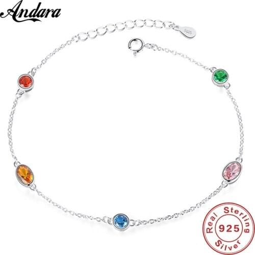 Fashion 100% 925 Sterling Silver Multicolor Round Chain Bracelet Bangle For Women Wedding Engagement Fine Jewelry