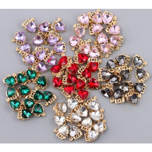 New 10Pcs Hearts Charms Colorful Crystal Devil Love Charm For Making Zinc Alloy Jewelry DIY Heart Earrings Accessories Wholesale