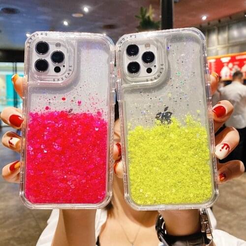 New Flash Powder Phone Case For Iphone 11 12 Pro Max Mini Coque Iphones X Xr Xs SE2020 7 8 Plus Gutta Percha Cover Accessories