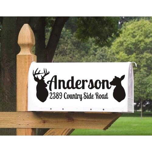 Personalized Name Deer Head Patterned Wall Sign Decal Mailbox Signs Stickers Art Design Vinyl Sticker Custom Family Name M081