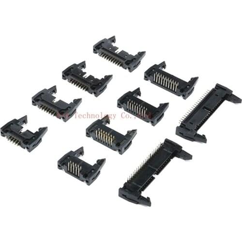 10pcs 2.54mm Pitch Right angle Hook Horn Socket Connector DC2 10/14/16/20/26/30/40P Buckle For Flat Ribbon Cable IDC Socket