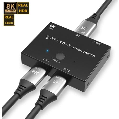 New Displayport 8K DP 1.4 Splitter Switch 2 Ports Bi-Direction 8K@60Hz 4K@144Hz Converter Ultra HD 8K 3D HDCP For KVM Switch