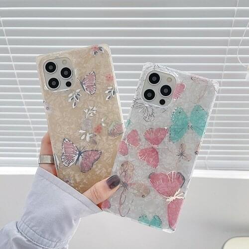 Luxury Glitter Butterfly Phone Case For iPhone 12 11 Pro Max XS Max XR X 7 8 Plus SE 2020 Soft Silicone Cute Square Dream Shell