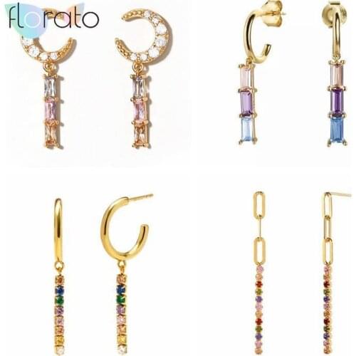 Rainbow Crystal Stud Earrings 925 Sterling Silver Ear Needle Earrings Romantic Boho Small Earrings For Women Girls Jewelry