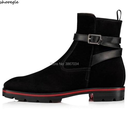 SHOOEGLE Mens Fashion Shoes Autumn Winter Ankle Boots Buckle strap Chelsea Boots Anti-skid Low Heels Runway Shoes Men
