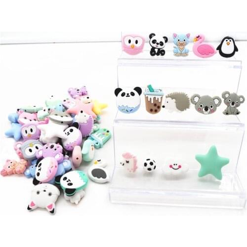 Chenkai 10PCS Silicone Bird Heart ElephantTeether Beads Baby Cartoon Koala Pineapple Fox Cloud CarAnimal Teething Beads Toy