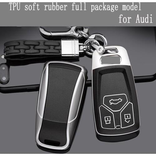 TPU Soft Rubber Leather Pattern Full Package Car Key Case for Audi A4 A5 S4 S5 Q5 Q7 TT Remote Key Shell Cover Case