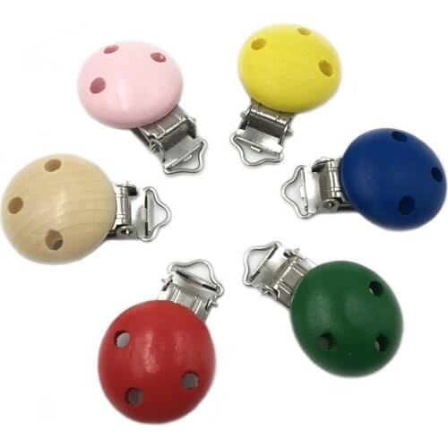 5pcs Pacifier Clip Round Natural Color Wooden Baby Holder Teether Teething Mixcolor Universal Organic Wood Dummy Cilps Beads
