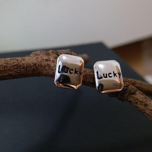 Clearance fashion 100% pure 925 sterling silver earrings Letter Lucky stud earrings for women girls female jewelry gifts