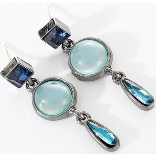 Geometric Earring Blue Square Round Dangle Drop Earrings for Women Korean Small Fresh Eardrop Party Jewelry Wholesale