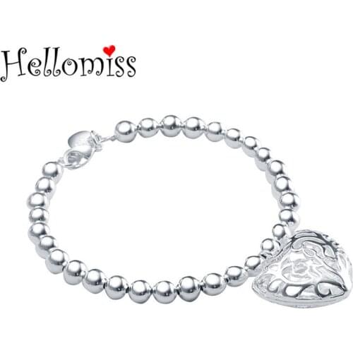 6mm Beads Heart Tag Chain Bracelets for Women Silver 925 Charm Bracelet & Bangle Fashion Brand Jewelry Gifts Pulseira Feminino