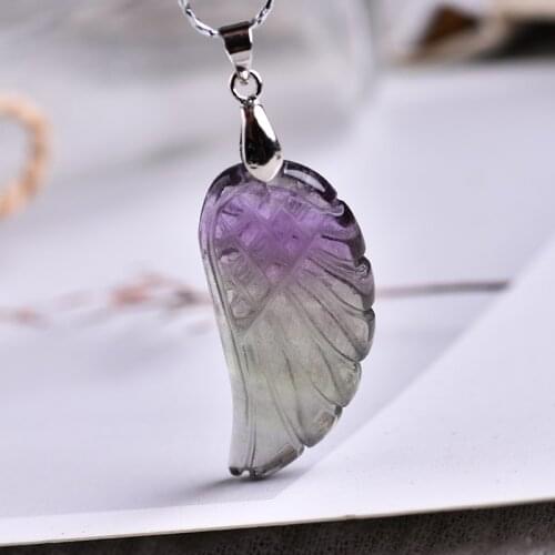 1PC Fashion natural fluorite mineral jewelry wing pendant guardian noble couple pendant necklace pendant DIY gift jewelry