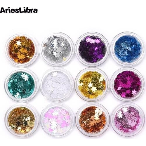 12 pots/set Snowflake Sequins Nail Decoration Nail Sequins Flakes 3D Nail Art Glitter Paillette Nail Decorations for Nail Tips