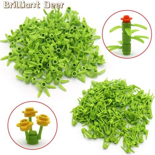300pcs/Pack Green Plants Grass Bamboo Tree Leaf Flower MOC Brick Building Block Model for Garden House DIY Accessories Kids Toy