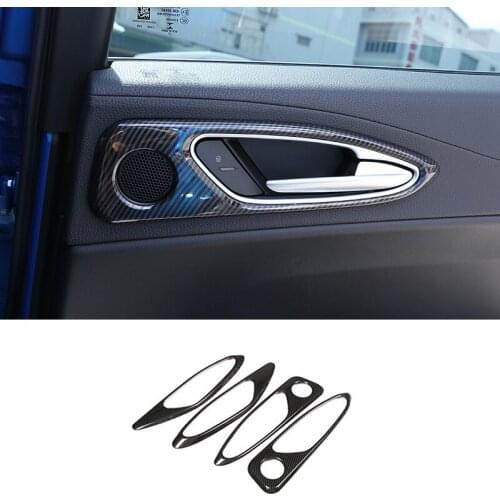 4Pcs Carbon Fiber Style ABS Plastic Car Interior Door Handle Frame Cover Trim For Alfa Romeo Giulia 2017 2018 Accessories
