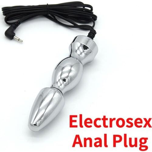E-Stim Bipolar Electric Shock Anal Plug Metal Electrodes Electrosex Butt Plug E-Stim Stimulation Sex Toys for Men Women