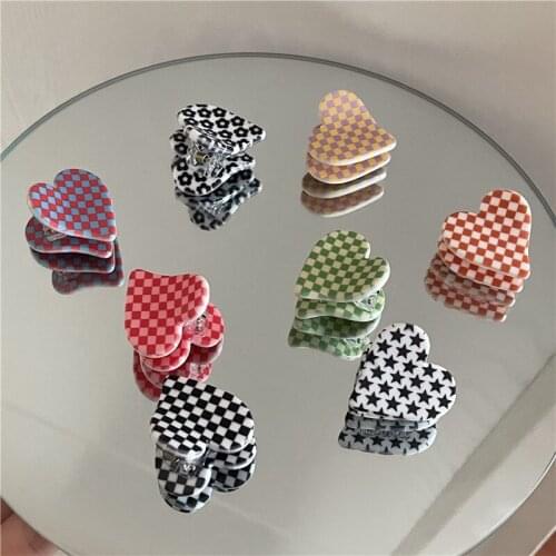 AOMU New Korean Retro Colorful Plaid Acrylic Small Hair Claw Smooth Irregular Geometric Love Hairpin for Women Party Accessories
