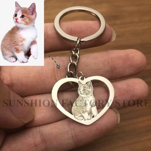 Custom Heart & Circle Photo Keychain ,925 Sterling Silver Personalized Jewelry,Personality Custom Pet Keychain,hollowed keychain