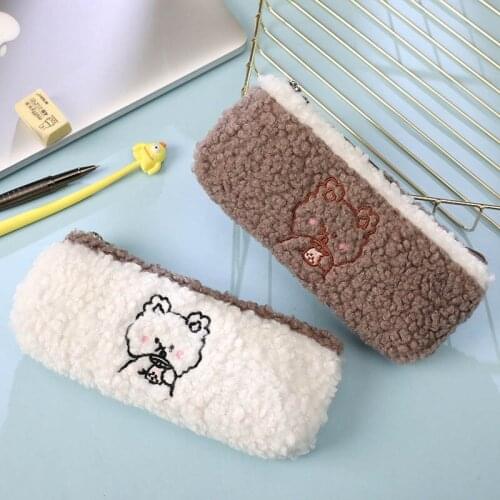 1Pcs Plush Cute Bear 2Colors Pencilcase Pencil Bag Korean Style Stationery School Supplies Nice Gift