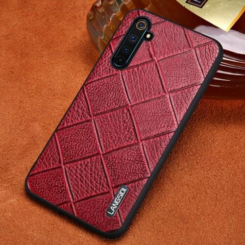 Genuine Rhombus Leather Phone Case for 6 Pro 5 7 8 Pro X50 X7 Pro GT C3 X2 Pro X Cover For OPPO A9 Reno 5 4 Ace 2 Find X2 X3 Pro