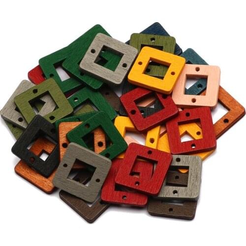 30pcs 18mm Dark Color Square Shape Wooden Charms Connector For Jewelry Making Findings Handmade Earrings Diy Accessories