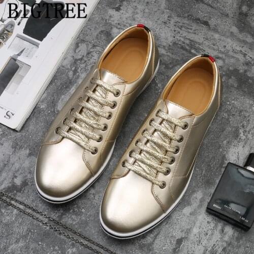 Designer Mens Shoes Casual Luxury Sneakers Leather Shoes Men Breathable Male Soft Casual Walking Footwear Silver Gold Shoes Men