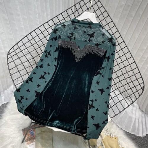 European Autumn New Gold Velvet Stitching Long-sleeved Half-high Collar Bottoming Women Top T-shirts Fashion Streetwear 2021