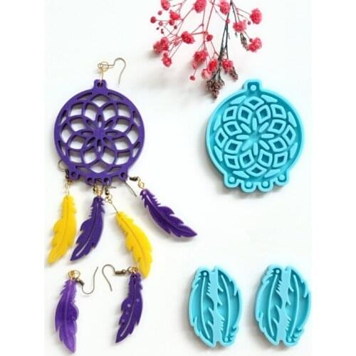 3Pcs Dream Catcher Mold Silicone Mold Keychain Pendants Epoxy Resin Casting Mold Feather Shape Earrings Mold DIY Crafts