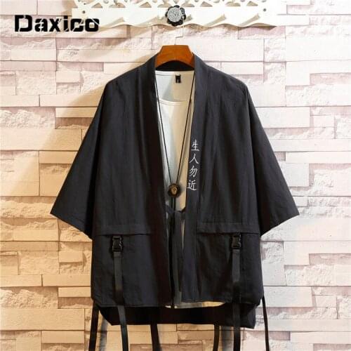 Japanese Mens Haori Cardigan Kimono Shirt Male Yukata Robes Loose Obi Asian Samurai Clothing Summer Beach Blouse
