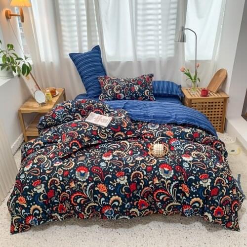 American Bedding Set,Duvet Cover 175x220 Pillowcase 3Pcs,flower Patterns 200x230 Quilt Cover,Blue Stripe King Size Blanket Cover