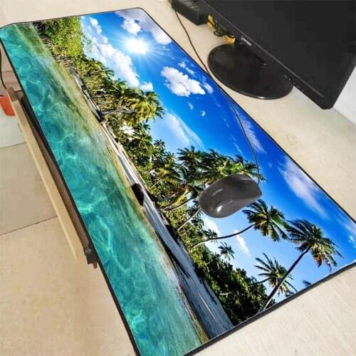Mairuige Palm Trees Beach Blue Sky Clouds Large Mouse Pad Gaming Mousepad Natural Rubber Gaming Mouse Mat with Lock Edge 90X40CM