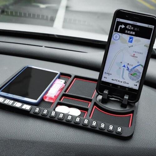 Multifunctional Car Anti-Slip Mat Dashboard Mobile Phone Holder Temporary Parking Number Sign Panel Storage Pads