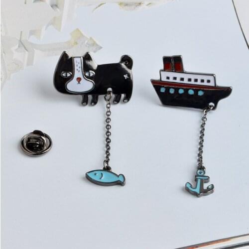 Fashion Brooches For Women Men Tassel Ship Puppy Pendant Round Metal Cowboy Badge Bag Accessories Collar Brooch Pins Jewelry New