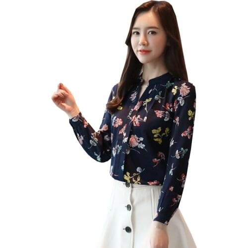 Fashion Floral Print Blouse Women Tops Spring Autumn Female Long-Sleeve Chiffon Ruffle pocket Blouses Office Lady shirts