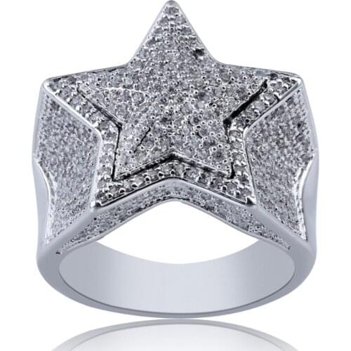 New Male Jewelry Hip Hop Couple AAA Cubic Zirconia Stereo Star RingCopper Men Cuba Ring