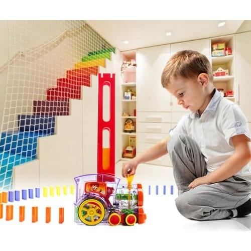 Put Up The Domino Game Toy Set Automatic Placement Train with Light Sound Educational Building Blocks DIY Toys Gift for Kids