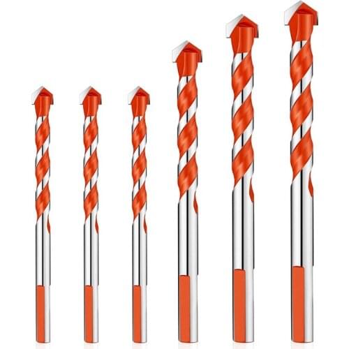 6Pcs Hand Drill Bit Set Triangular Handle Multifunctional Drill Bits Punching Drill Bits Set for Tile, Concrete,Glass