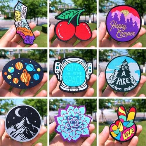 Prajna Cartoon Planet Patches Embroidered Patches For Clothing Adventure Mountain Patch Stripe Badges Iron On Patches On Clothes