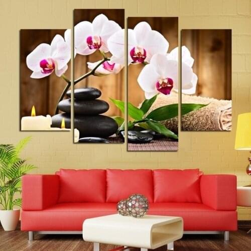Top Wall Deocr Canvas Painting 4 Pcs Spa Stone Flower Modern Printed Oil Pictures Beauty In Home Living Room No Frame