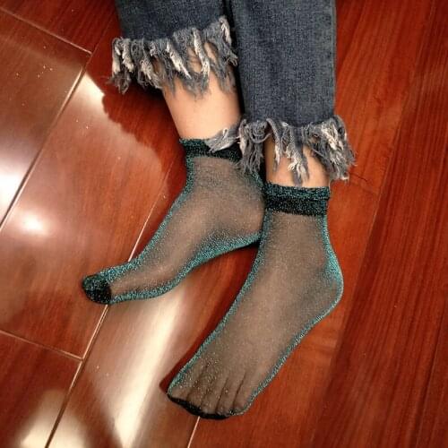 2019 Glitter Women Socks Fashion Silk Female Short Socks Shiny Harajuku Soft Ladies Funny Socks Transparent Elastic Hosiery