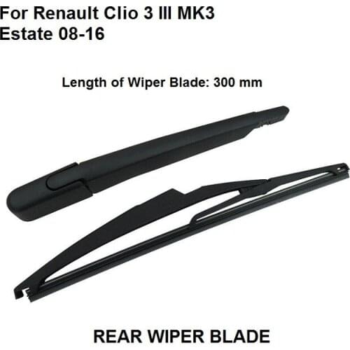 New Car Rear Wiper For Renault Clio MK3 Estate 08-16 Rear Windshield Window Wiper Arm + Blade Set 300mm